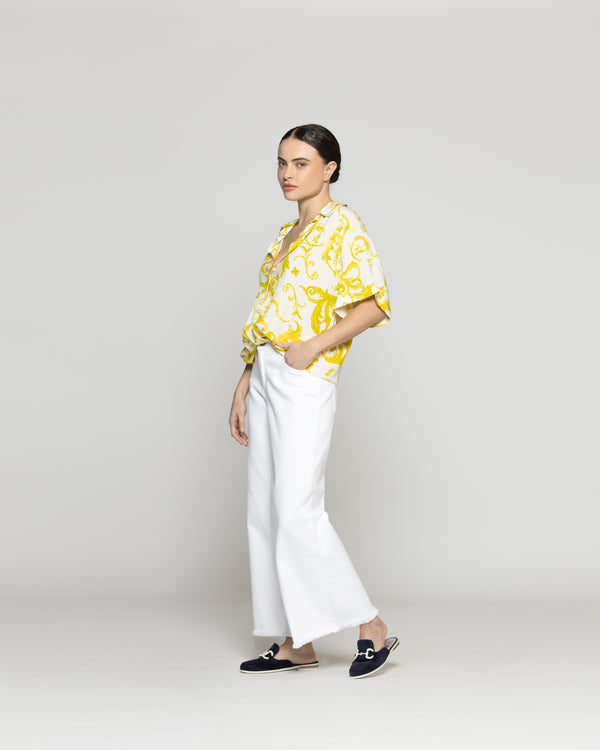 Blusa Mujer Brunilda Con Amarra y Estampado Amarilla Lineatre
