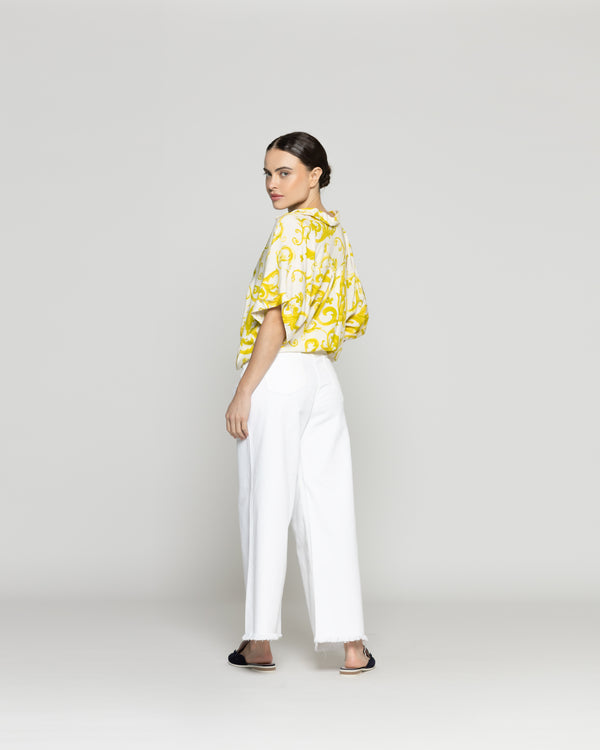 Blusa Mujer Brunilda Con Amarra y Estampado Amarilla Lineatre