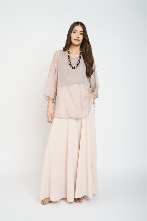 Blusa Mujer Antonia Cuello redondo Fango Lineatre