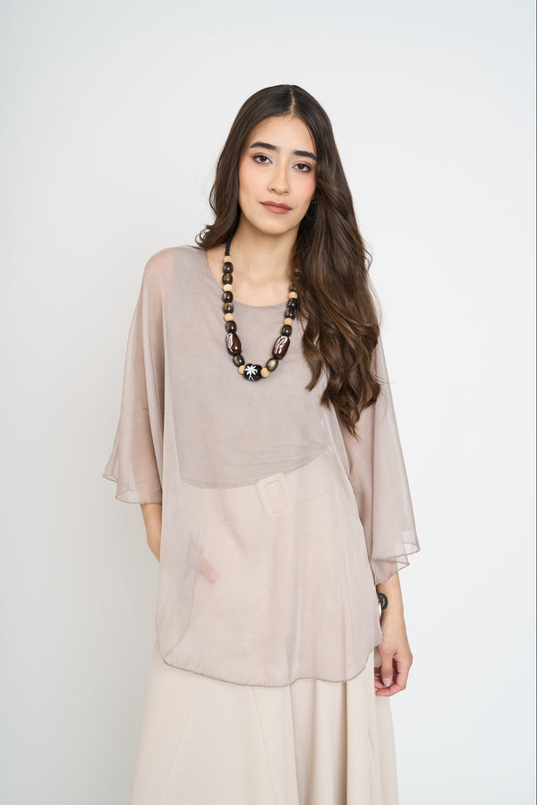 Blusa Mujer Antonia Cuello redondo Fango Lineatre