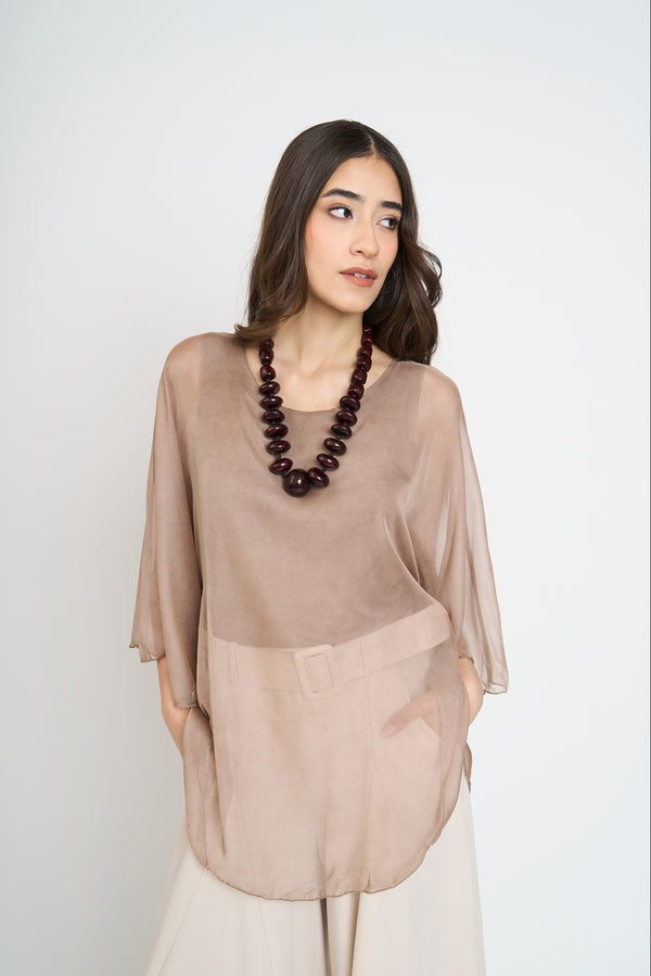 Blusa Mujer Antonia Cuello redondo Chocolate Lineatre