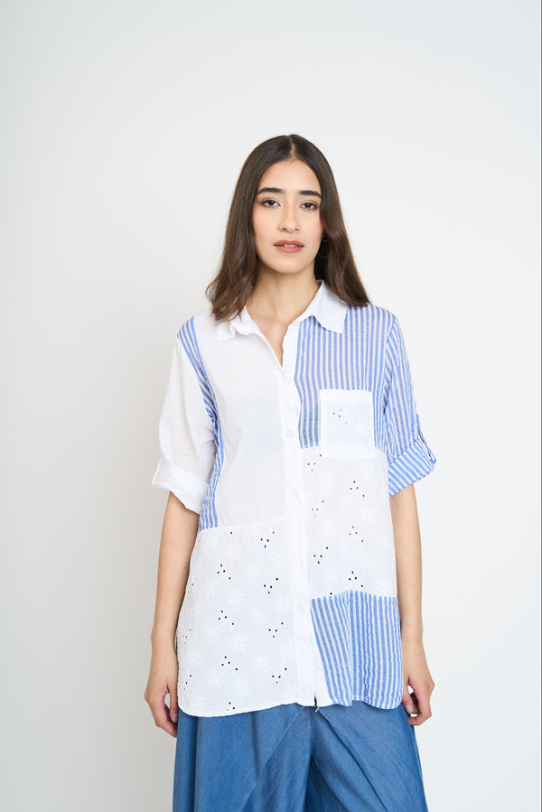 Blusa Mujer Rosana Cuello con solapa Blanco Lineatre
