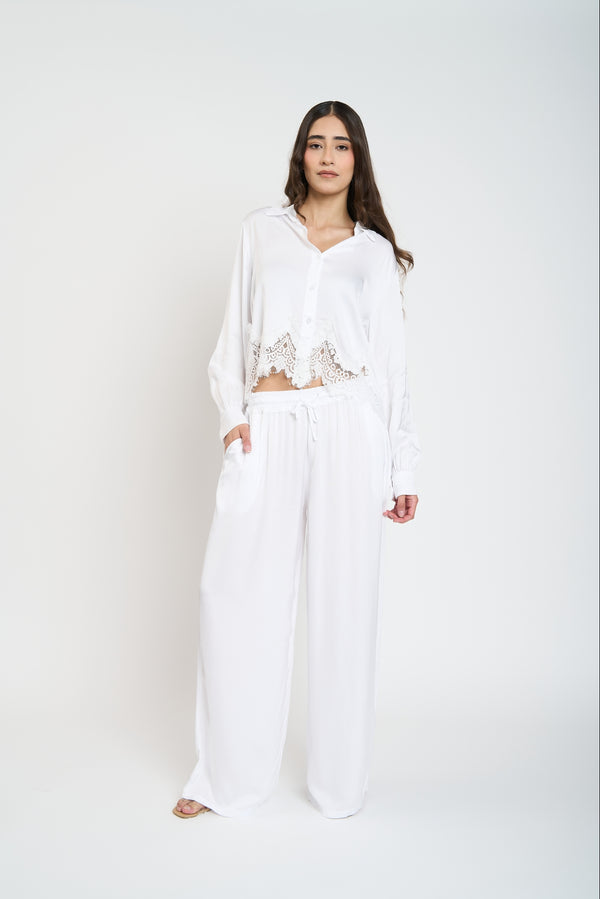 Pantalón Mujer Pilar Largo Tiro Alto Blanco Lineatre