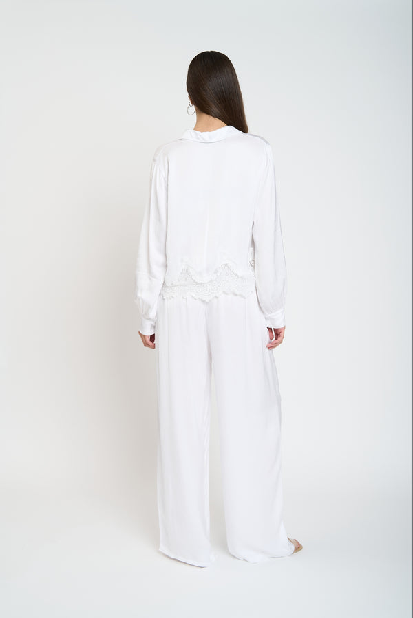 Pantalón Mujer Pilar Largo Tiro Alto Blanco Lineatre
