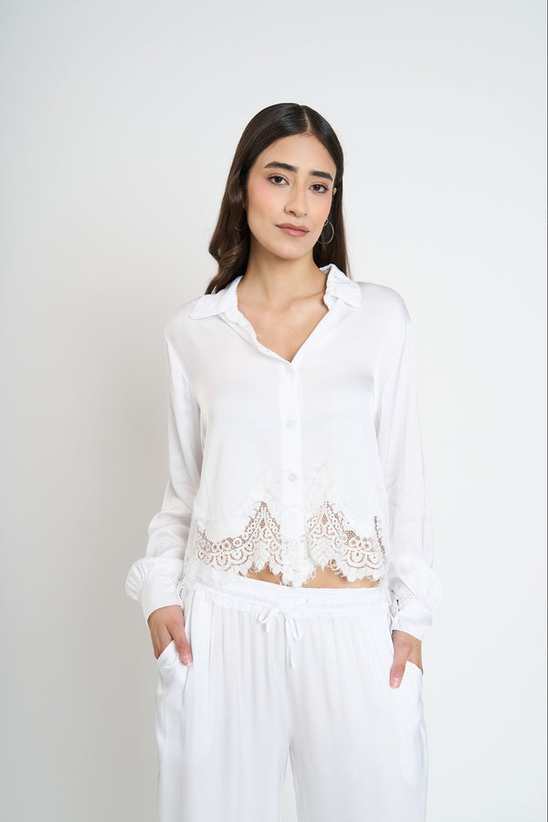 Blusa Mujer Gina Cuello con solapa Blanco Lineatre