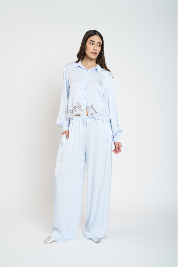 Pantalón Mujer Pilar Largo Tiro Alto Celeste Lineatre