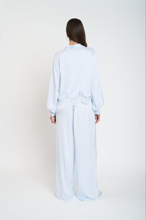Pantalón Mujer Pilar Largo Tiro Alto Celeste Lineatre