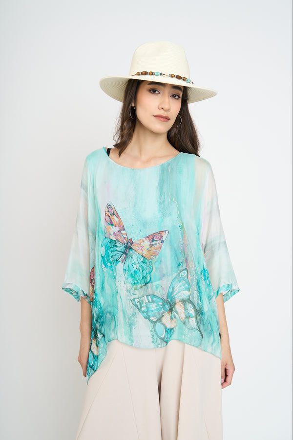Blusa Mujer Ida Cuello redondo Agua Lineatre