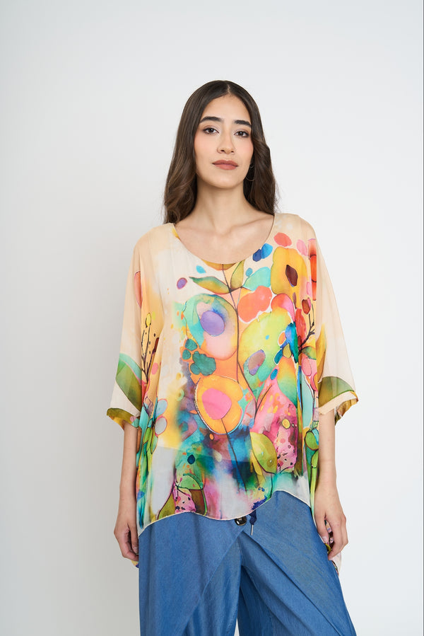 Blusa Mujer Ida Cuello redondo Beige Lineatre
