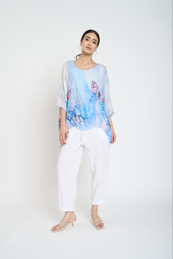 Blusa Mujer Ida Cuello redondo Celeste Lineatre