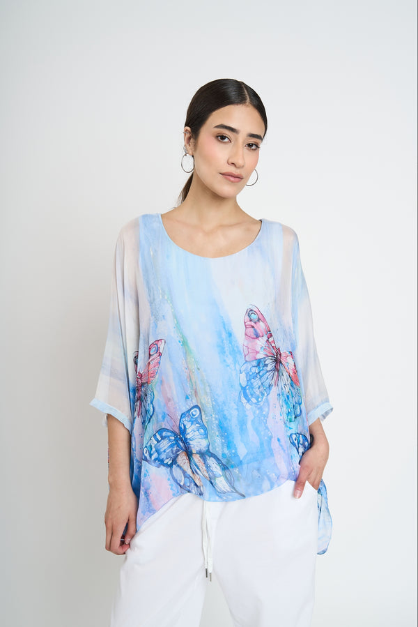 Blusa Mujer Ida Cuello redondo Celeste Lineatre