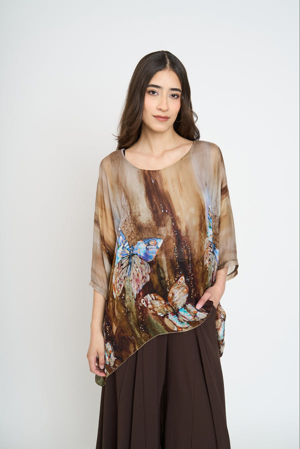 Blusa Mujer Ida Cuello redondo Fango Lineatre