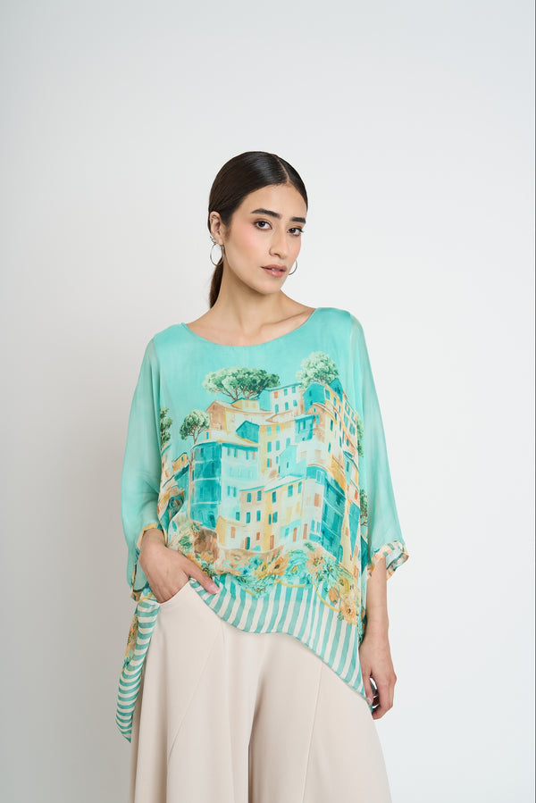 Blusa Mujer Ida Cuello redondo Turquesa Lineatre