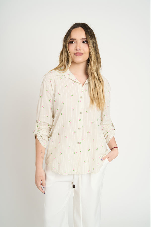 Blusa Mujer Lidia Escote en V Beige Lineatre