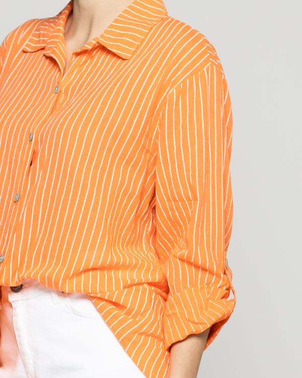 Blusa Mujer Betsabe de Algodón Manga Larga Con Rayas Naranja Lineatre