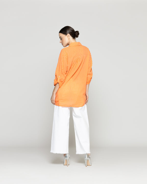 Blusa Mujer Betsabe de Algodón Manga Larga Con Rayas Naranja Lineatre