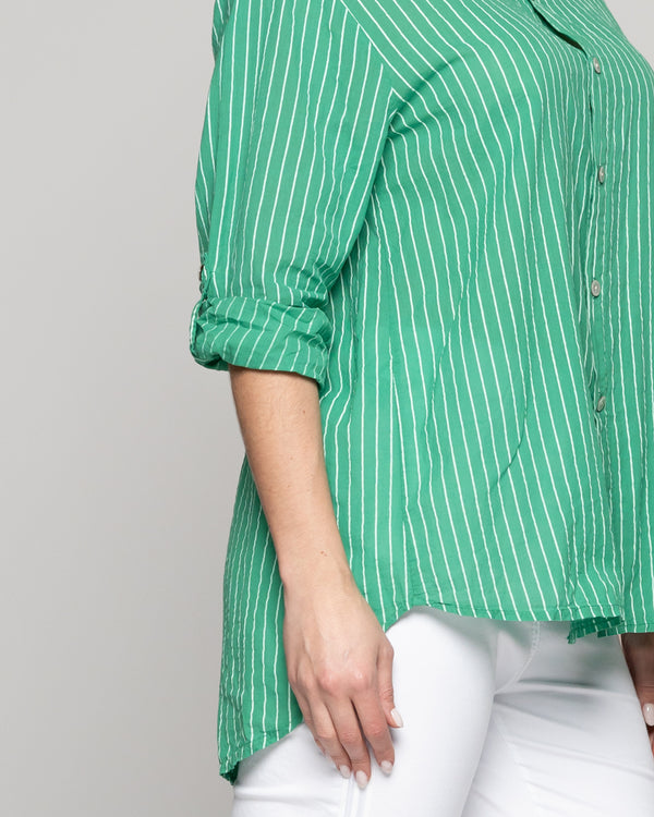 Blusa Mujer Betsabe de Algodón Manga Larga Con Rayas Verde Lineatre