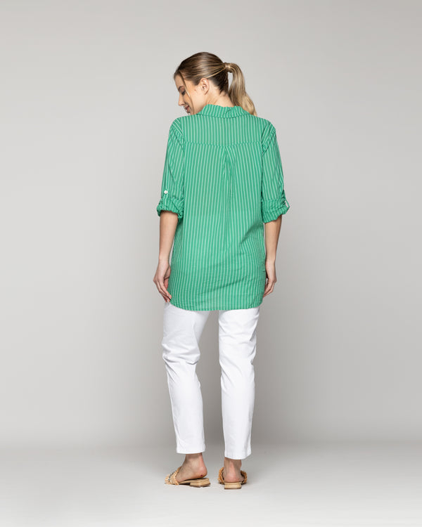 Blusa Mujer Betsabe de Algodón Manga Larga Con Rayas Verde Lineatre