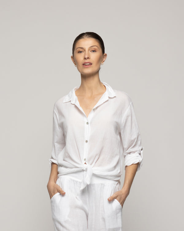 Blusa Mujer Betsabe de Algodón Manga Larga Lisa Blanca Lineatre