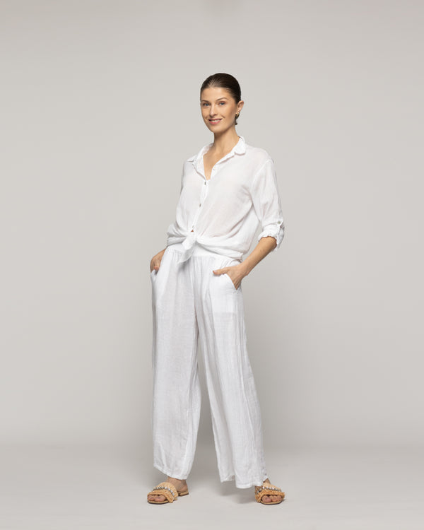 Blusa Mujer Betsabe de Algodón Manga Larga Lisa Blanca Lineatre