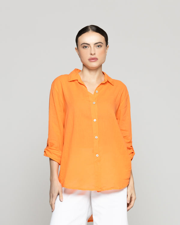 Blusa Mujer Betsabe de Algodón Manga Larga Lisa Naranja Lineatre