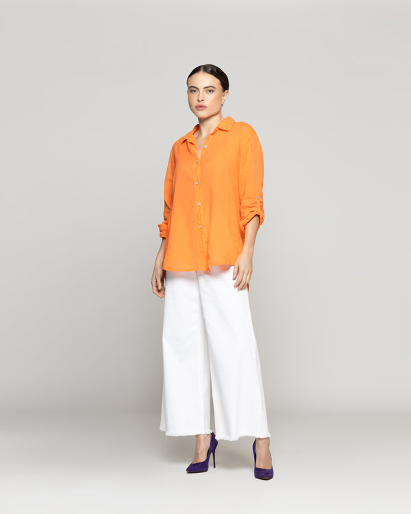 Blusa Mujer Betsabe de Algodón Manga Larga Lisa Naranja Lineatre