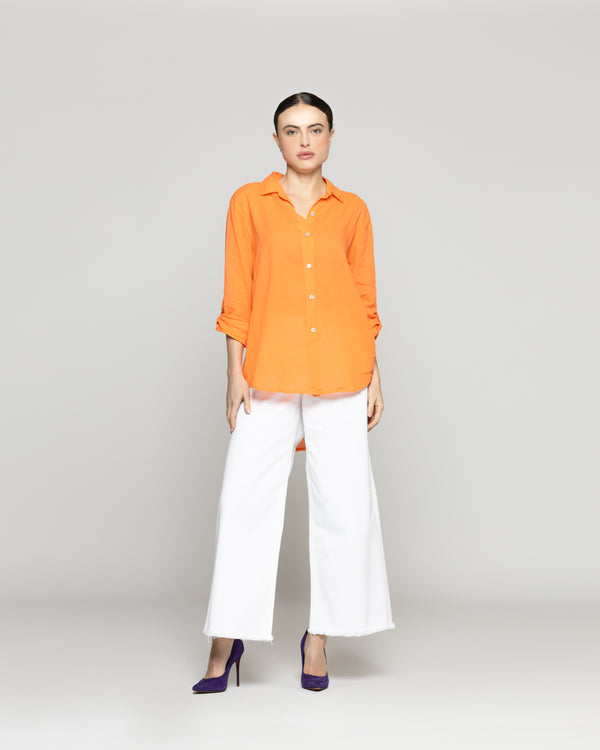 Blusa Mujer Betsabe de Algodón Manga Larga Lisa Naranja Lineatre