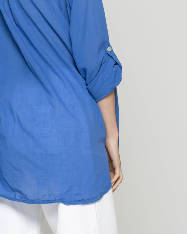 Blusa Mujer Betsabe  de Algodón Manga Larga Lisa Azul Lineatre