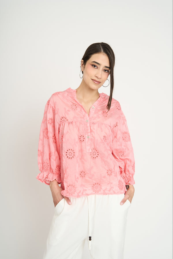 Blusa Mujer Renata Escote en V Coral Lineatre