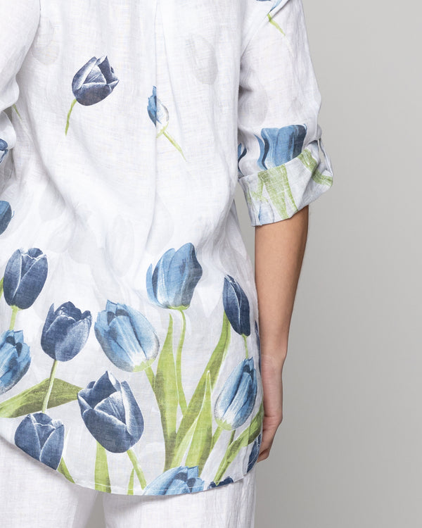 Blusa Mujer Baylee De Lino Con Tulipanes Blanca Lineatre