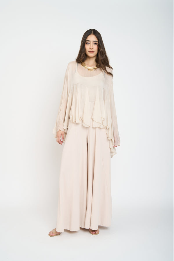 Blusa Mujer Anna Cuello redondo Beige Lineatre