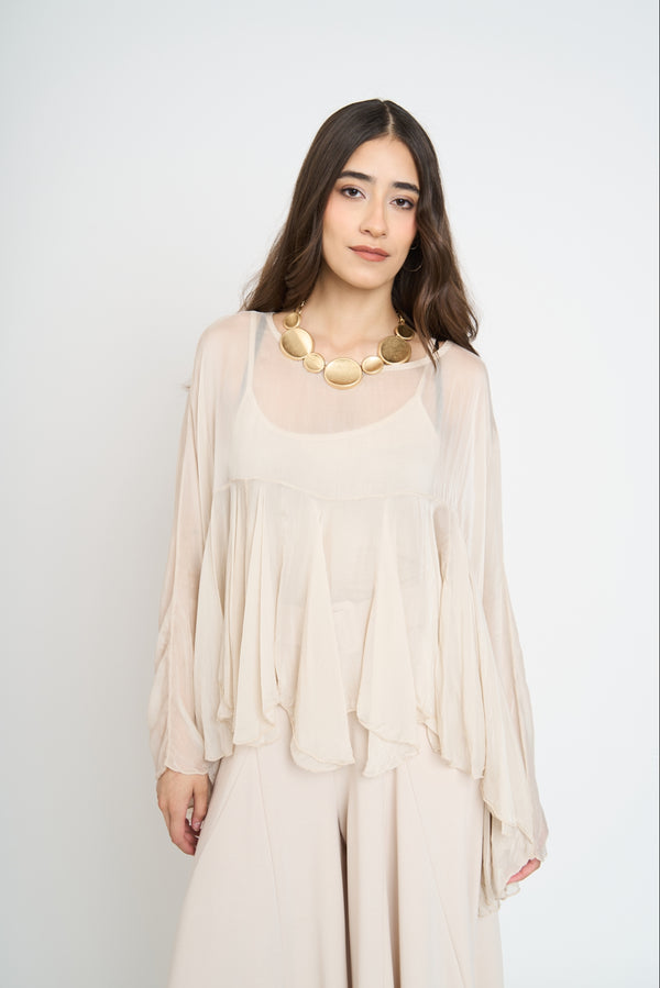 Blusa Mujer Anna Cuello redondo Beige Lineatre