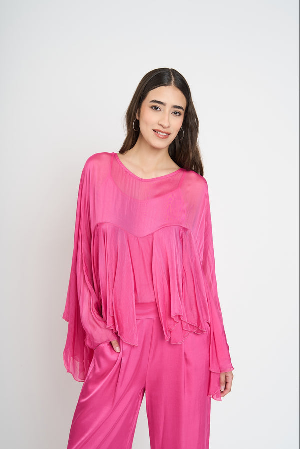 Blusa Mujer Anna Cuello redondo Fucsia Lineatre