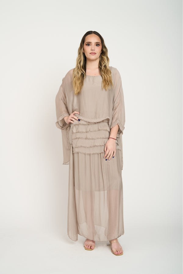 Blusa Escalonada con Flecos Fango Lineatre