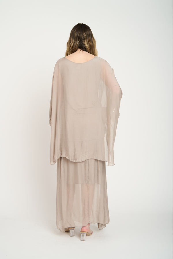 Blusa Escalonada con Flecos Fango Lineatre