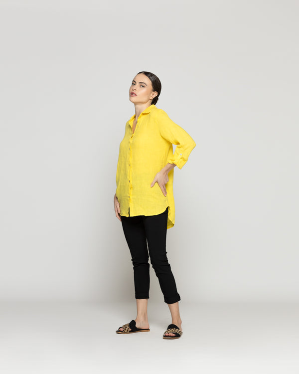 Blusa Mujer Belén Lino Manga Larga Amarilla Lineatre