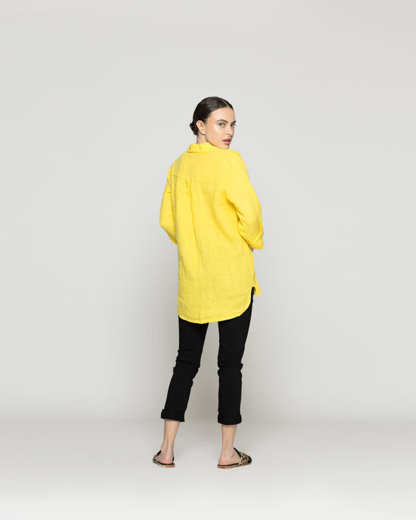 Blusa Mujer Belén Lino Manga Larga Amarilla Lineatre