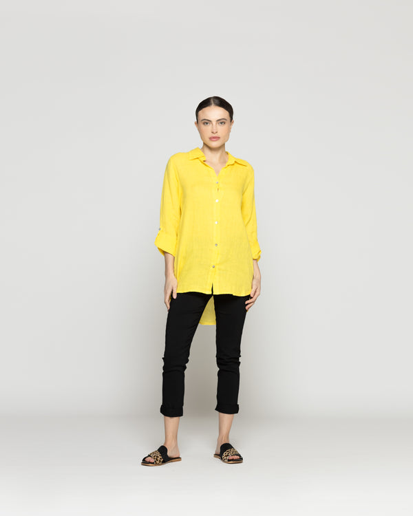 Blusa Mujer Belén Lino Manga Larga Amarilla Lineatre