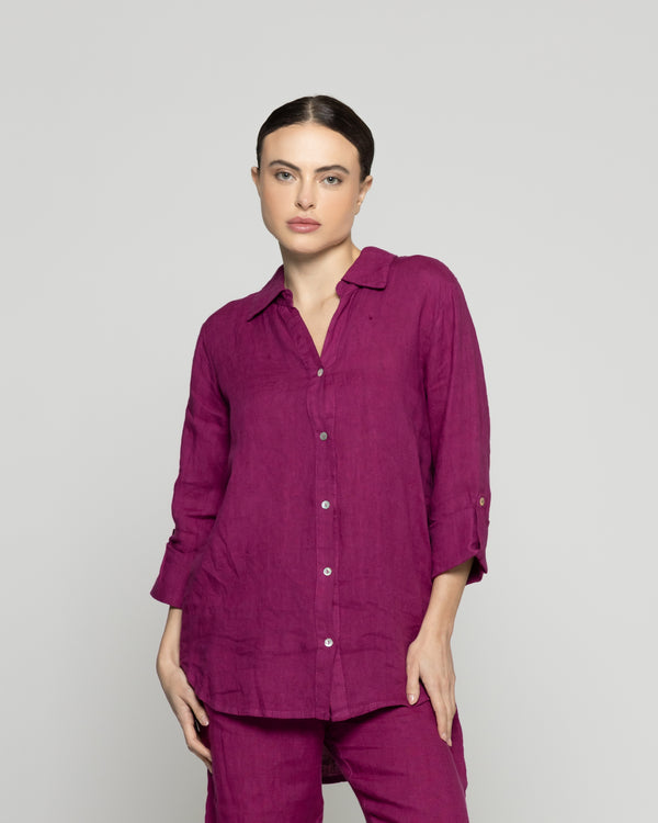 Blusa Mujer Belén Lino Manga Larga Morado Oscuro Lineatre