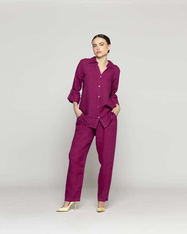 Blusa Mujer Belén Lino Manga Larga Morado Oscuro Lineatre