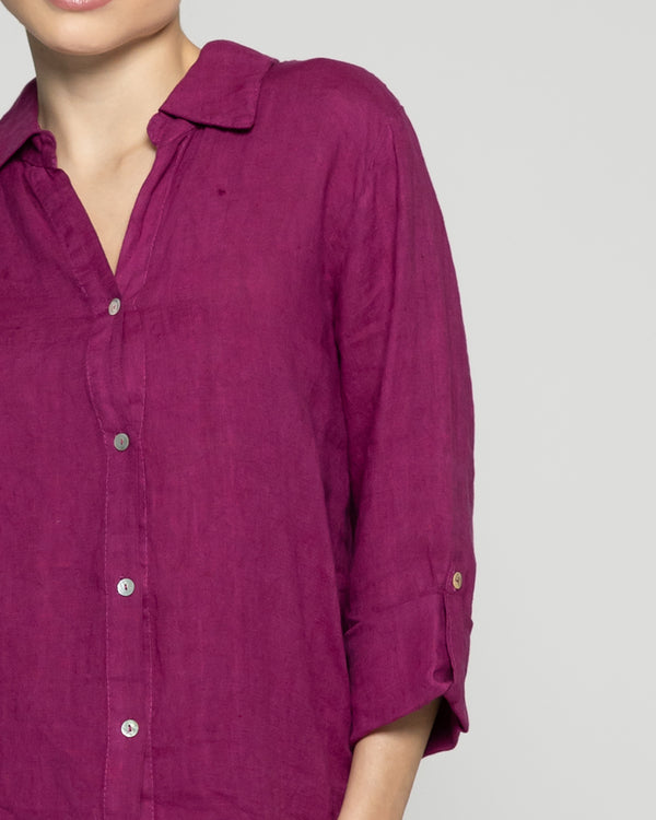 Blusa Mujer Belén Lino Manga Larga Morado Oscuro Lineatre