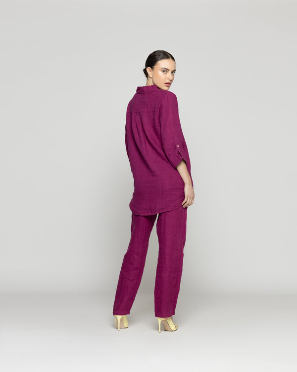 Blusa Mujer Belén Lino Manga Larga Morado Oscuro Lineatre