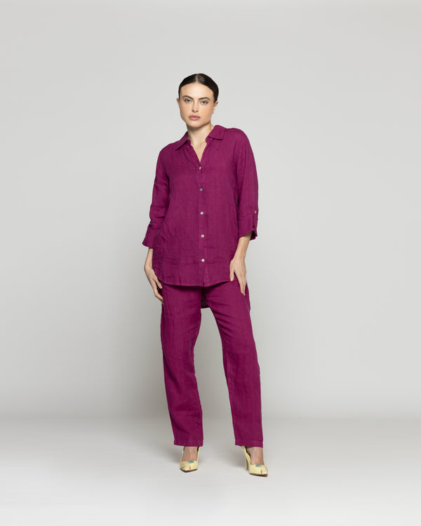 Blusa Mujer Belén Lino Manga Larga Morado Oscuro Lineatre