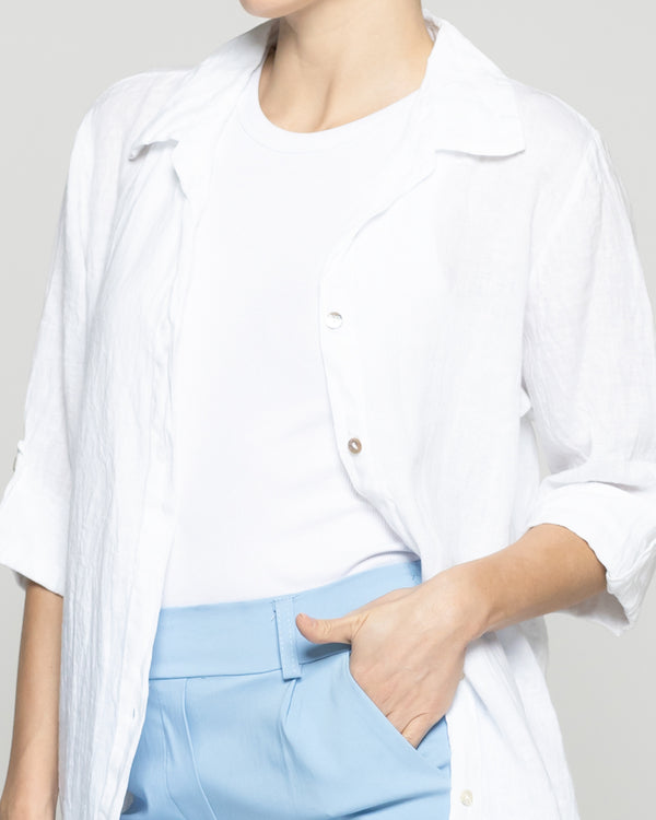 Blusa Mujer Belén Lino Manga Larga Blanca Lineatre