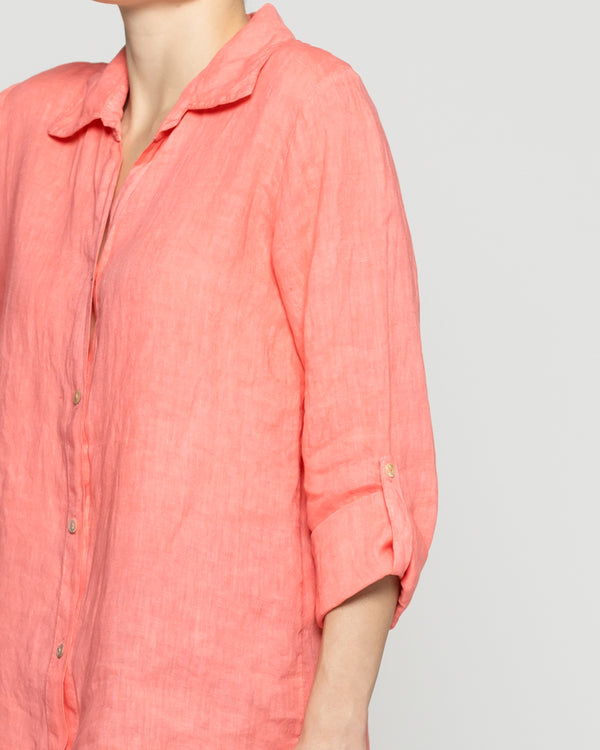 Blusa Mujer Belén Lino Manga Larga Naranja Coral Lineatre