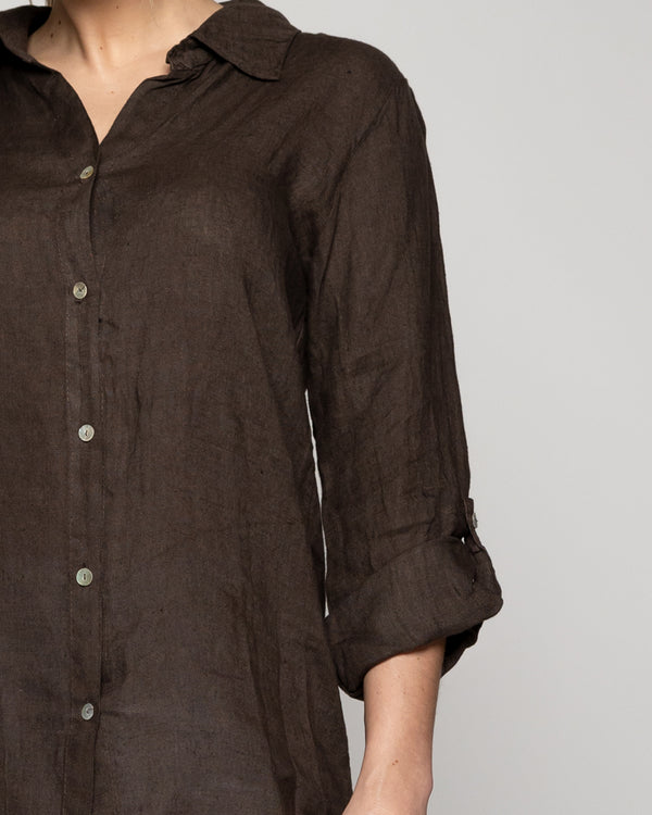Blusa Mujer Belén Lino Manga Larga Café Moro Lineatre