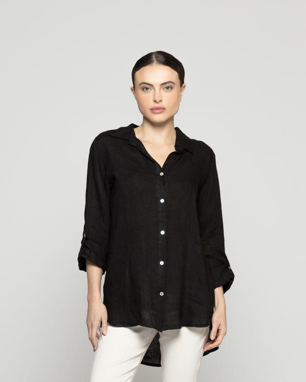 Blusa Mujer Belén Lino Manga Larga Negra Lineatre