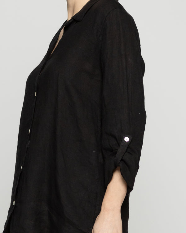 Blusa Mujer Belén Lino Manga Larga Negra Lineatre