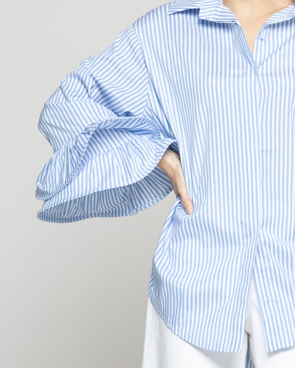 Blusa Mujer Bely Camisera Con Vuelos y Rayas Celeste Lineatre