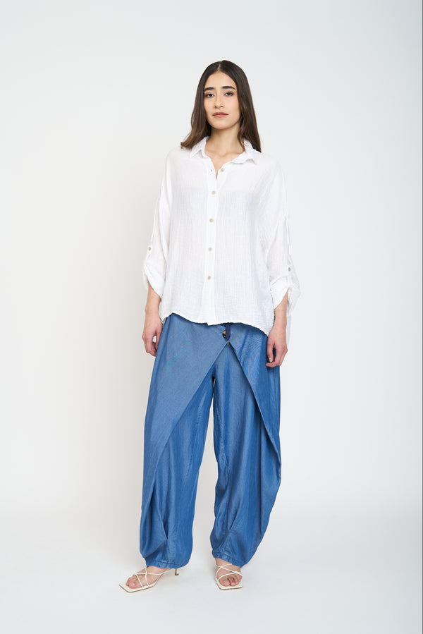 Blusa Mujer Gloria Cuello con solapa Blanco Lineatre